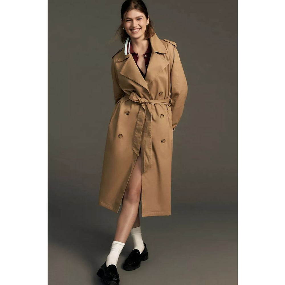 Good American Double Breasted Trench Coat Belted Khaki Casual Business 2X/3X